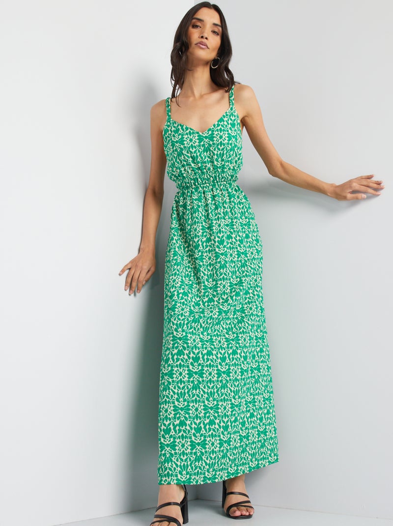 Vestido comprido em malha crepe VERDE - Kiabi