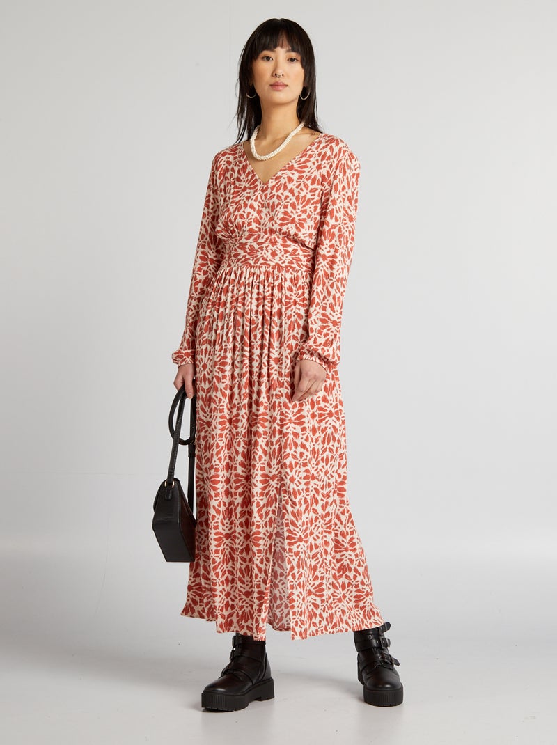 Vestido comprido em malha crepe VERMELHO - Kiabi