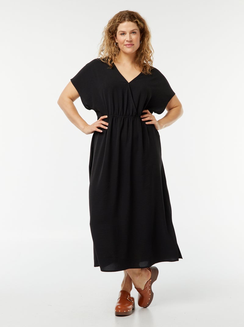 Vestido comprido em malha elástica com mangas curtas Preto - Kiabi