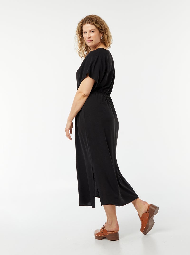 Vestido comprido em malha elástica com mangas curtas Preto - Kiabi