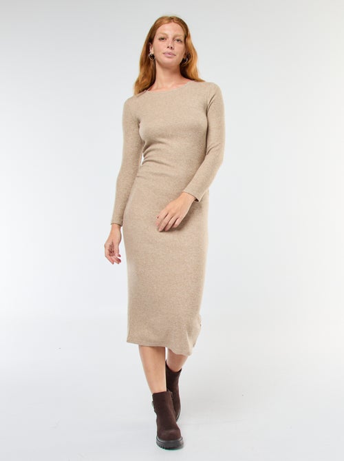 Vestido comprido em malha macia com mangas compridas - Kiabi