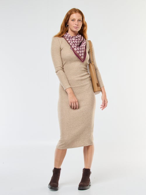 Vestido comprido em malha macia com mangas compridas - Kiabi