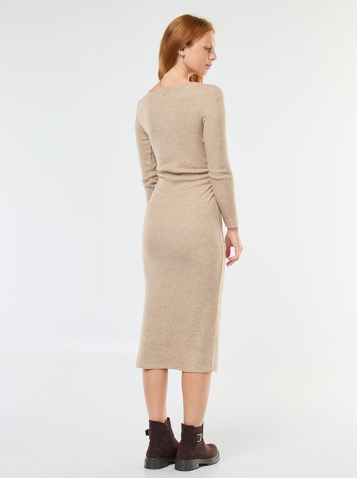 Vestido comprido em malha macia com mangas compridas - Kiabi