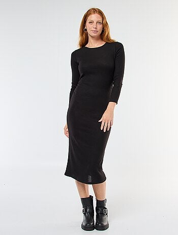 Vestido comprido em malha macia com mangas compridas