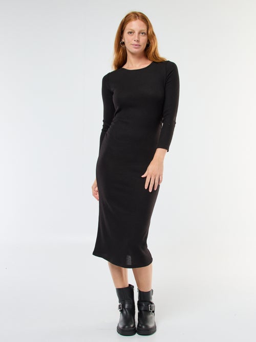 Vestido comprido em malha macia com mangas compridas - Kiabi