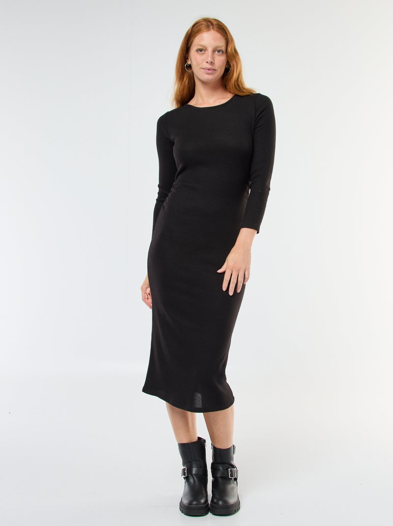 Vestido comprido em malha macia com mangas compridas Preto - Kiabi