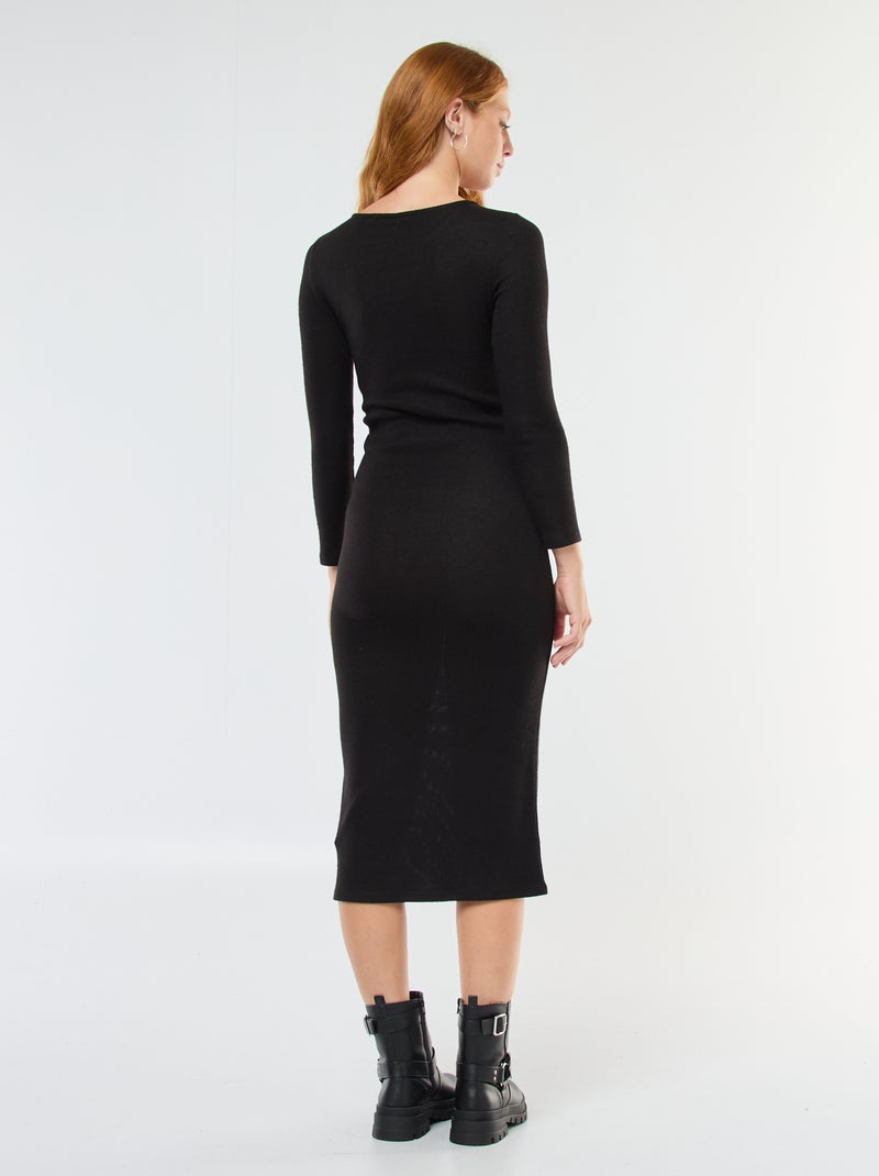 Vestido comprido em malha macia com mangas compridas Preto - Kiabi