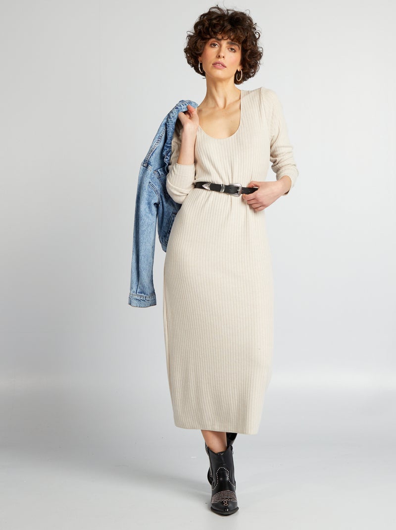 Vestido comprido em malha nervurada BRANCO - Kiabi