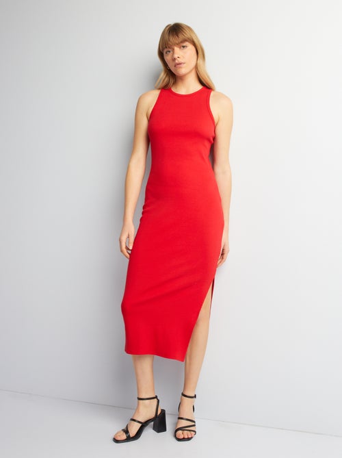 Vestido comprido em malha nervurada - Kiabi