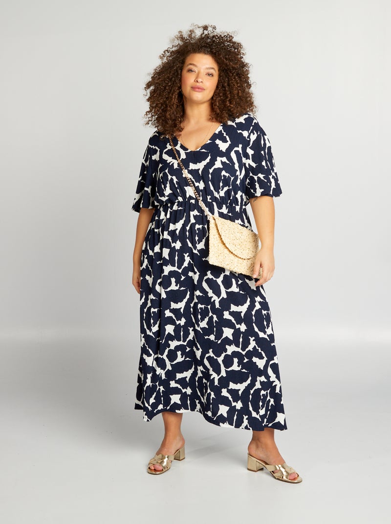 Vestido comprido em material crepe AZUL - Kiabi