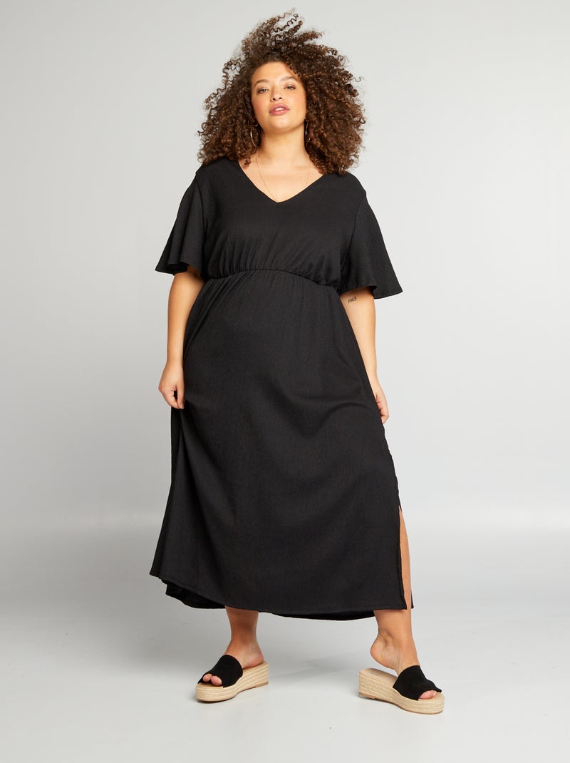 Vestido comprido em material crepe Preto - Kiabi