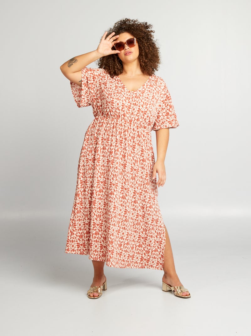 Vestido comprido em material crepe VERMELHO - Kiabi