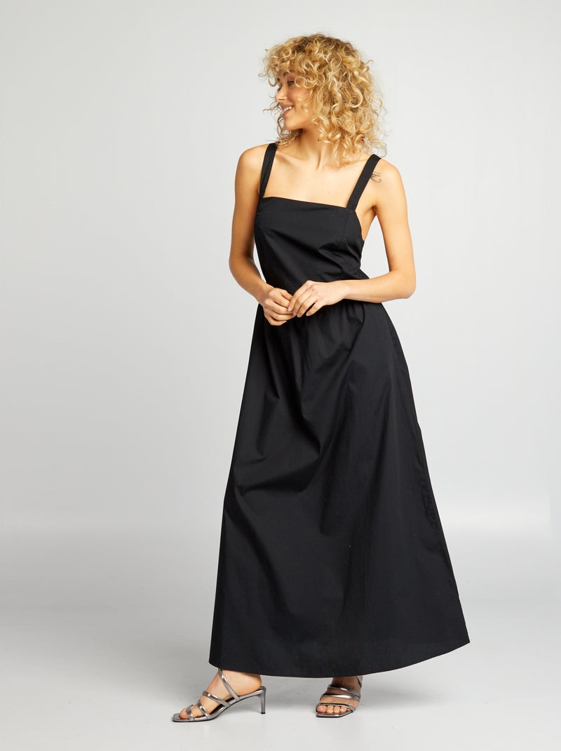Vestido comprido em popelina Preto - Kiabi
