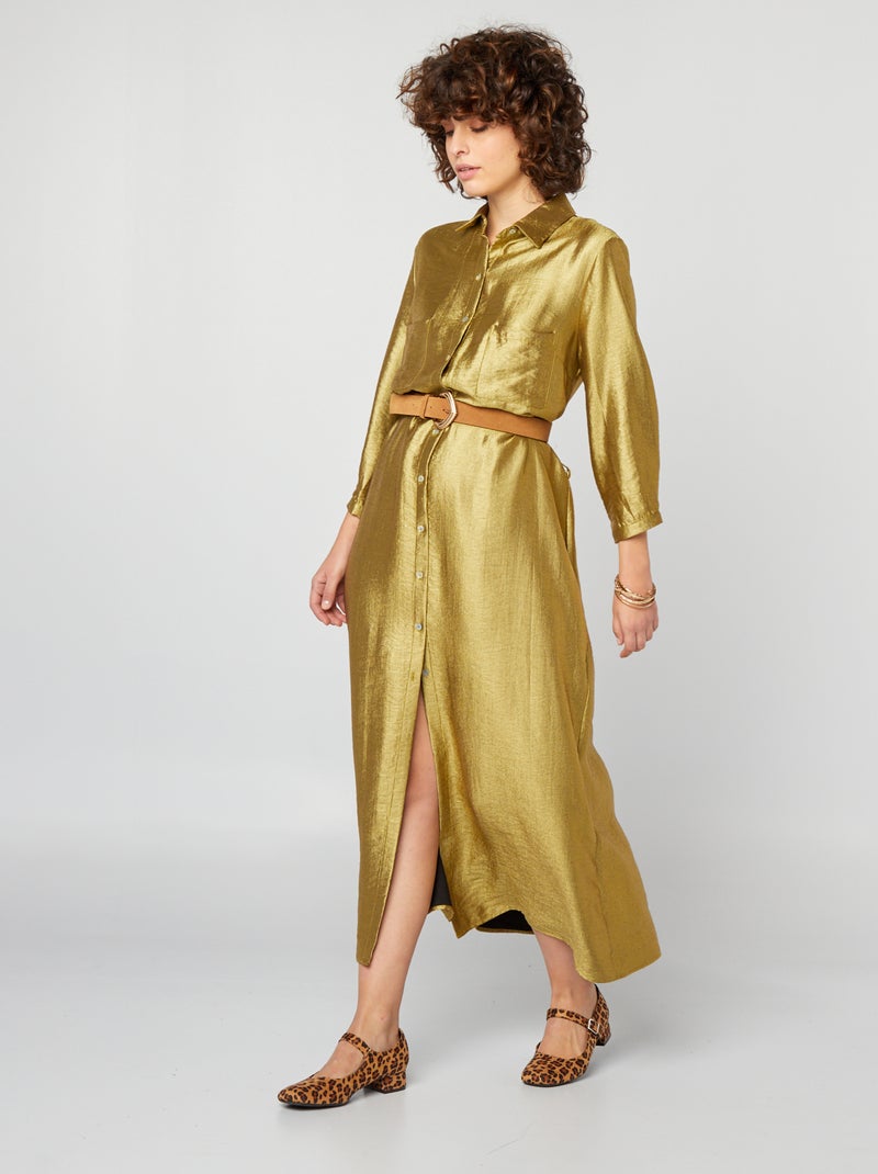 Vestido comprido em tecido com palhetas de ouro AMARELO - Kiabi