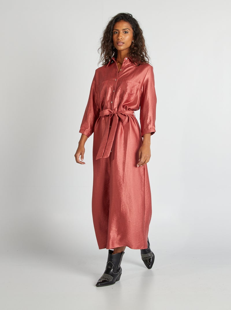 Vestido comprido em tecido com palhetas de ouro ROSA - Kiabi