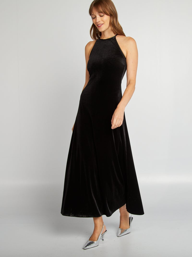 Vestido comprido em veludo sem mangas Preto - Kiabi