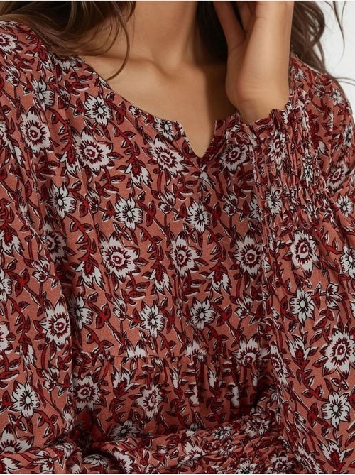 Vestido comprido em viscose com gola redonda estampado hiccup - Kiabi Vestido comprido em viscose com gola redonda estampado hiccup - Kiabi