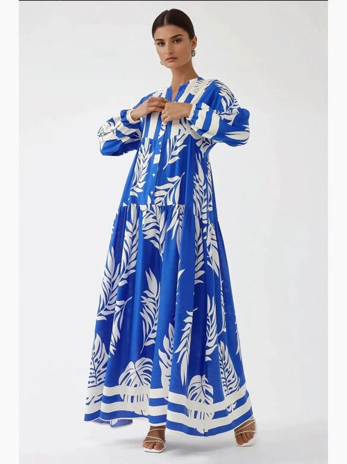 Vestido comprido em viscose com manga comprida estampado hiccup - Kiabi Vestido comprido em viscose com manga comprida estampado hiccup - Kiabi