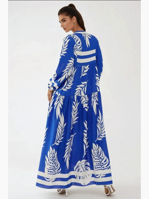 Vestido comprido em viscose com manga comprida estampado hiccup - Kiabi Vestido comprido em viscose com manga comprida estampado hiccup - Kiabi