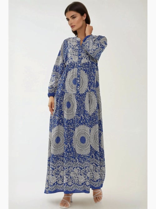 Vestido comprido em viscose com manga comprida estampado hiccup - Kiabi Vestido comprido em viscose com manga comprida estampado hiccup - Kiabi