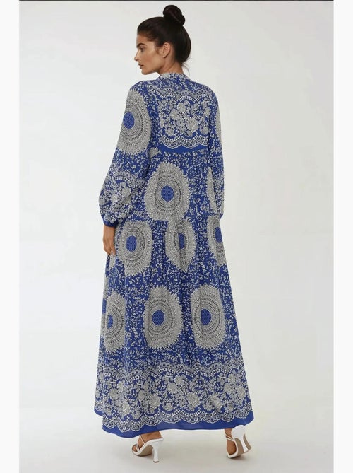 Vestido comprido em viscose com manga comprida estampado hiccup - Kiabi Vestido comprido em viscose com manga comprida estampado hiccup - Kiabi