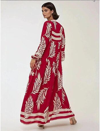Vestido comprido em viscose com manga comprida estampado hiccup