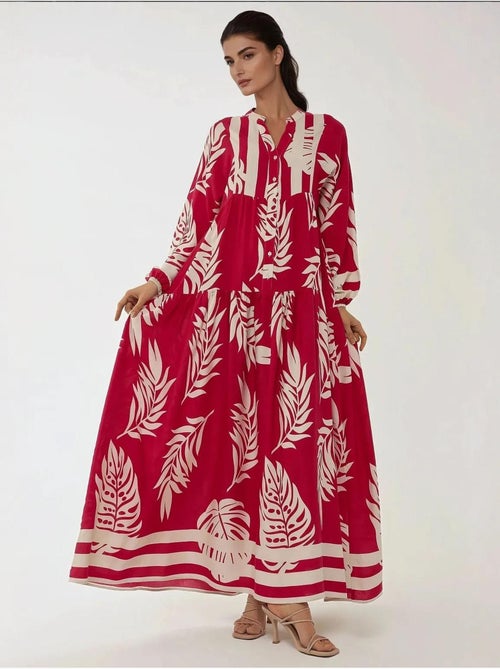 Vestido comprido em viscose com manga comprida estampado hiccup - Kiabi Vestido comprido em viscose com manga comprida estampado hiccup - Kiabi
