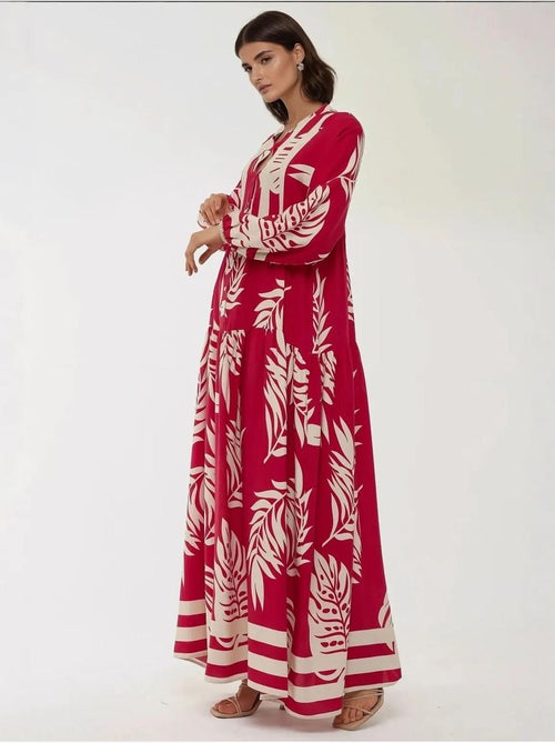 Vestido comprido em viscose com manga comprida estampado hiccup - Kiabi Vestido comprido em viscose com manga comprida estampado hiccup - Kiabi