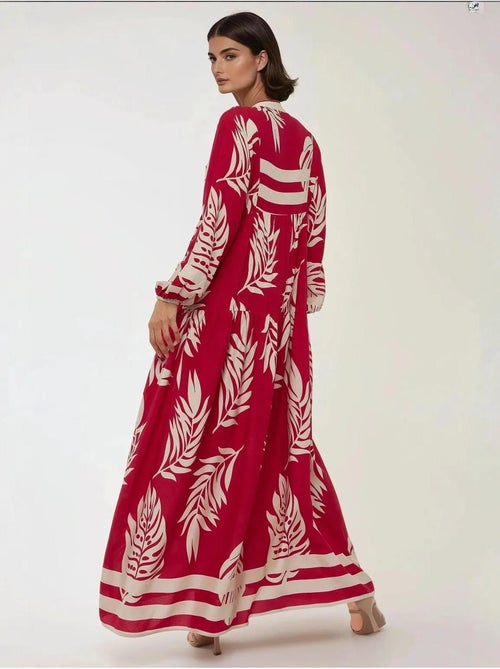 Vestido comprido em viscose com manga comprida estampado hiccup - Kiabi Vestido comprido em viscose com manga comprida estampado hiccup - Kiabi