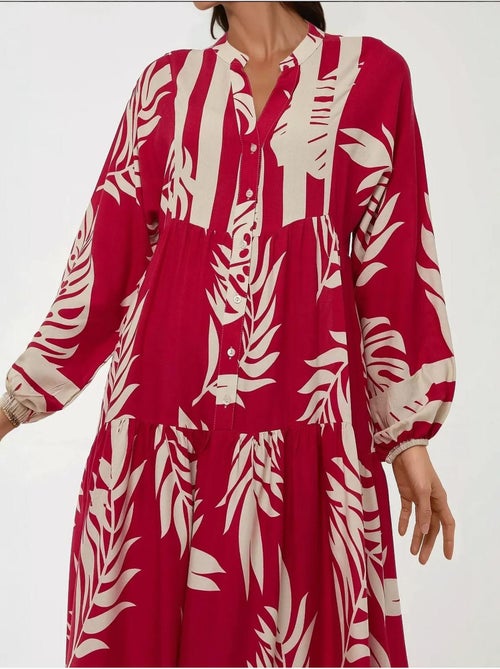 Vestido comprido em viscose com manga comprida estampado hiccup - Kiabi Vestido comprido em viscose com manga comprida estampado hiccup - Kiabi