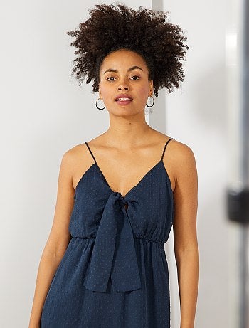 Vestido comprido em voile a ponto cheio - Kiabi