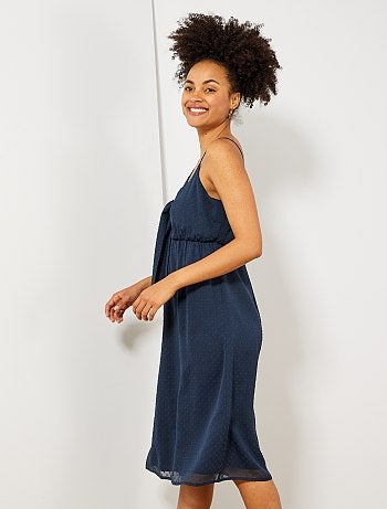 Vestido comprido em voile a ponto cheio - Kiabi