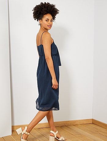 Vestido comprido em voile a ponto cheio - Kiabi