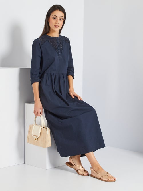 Vestido comprido em voile de algodão - Kiabi