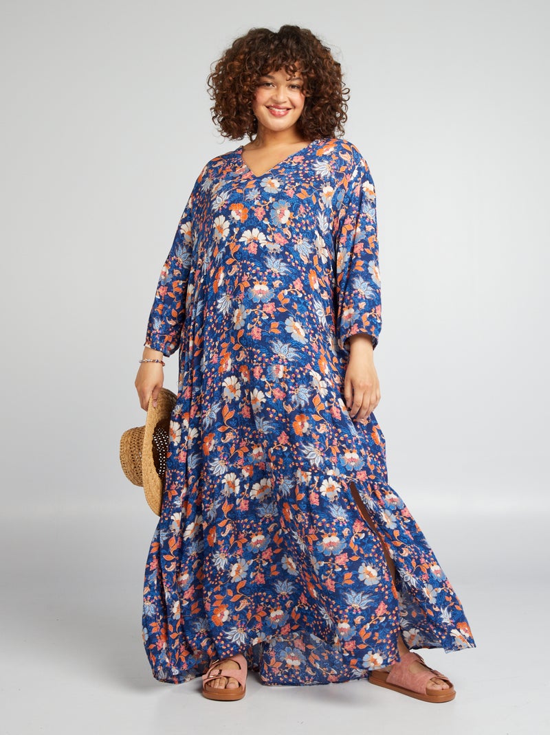 Vestido comprido estampado AZUL - Kiabi