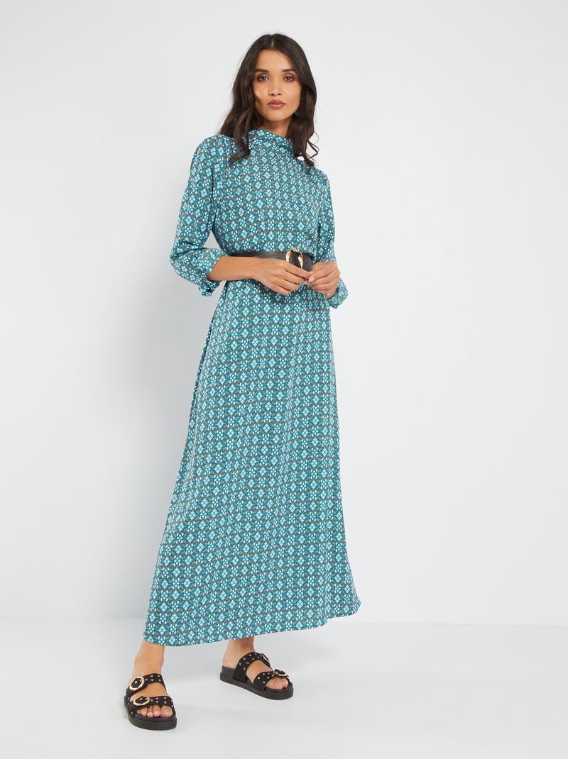 Vestido comprido estampado AZUL - Kiabi