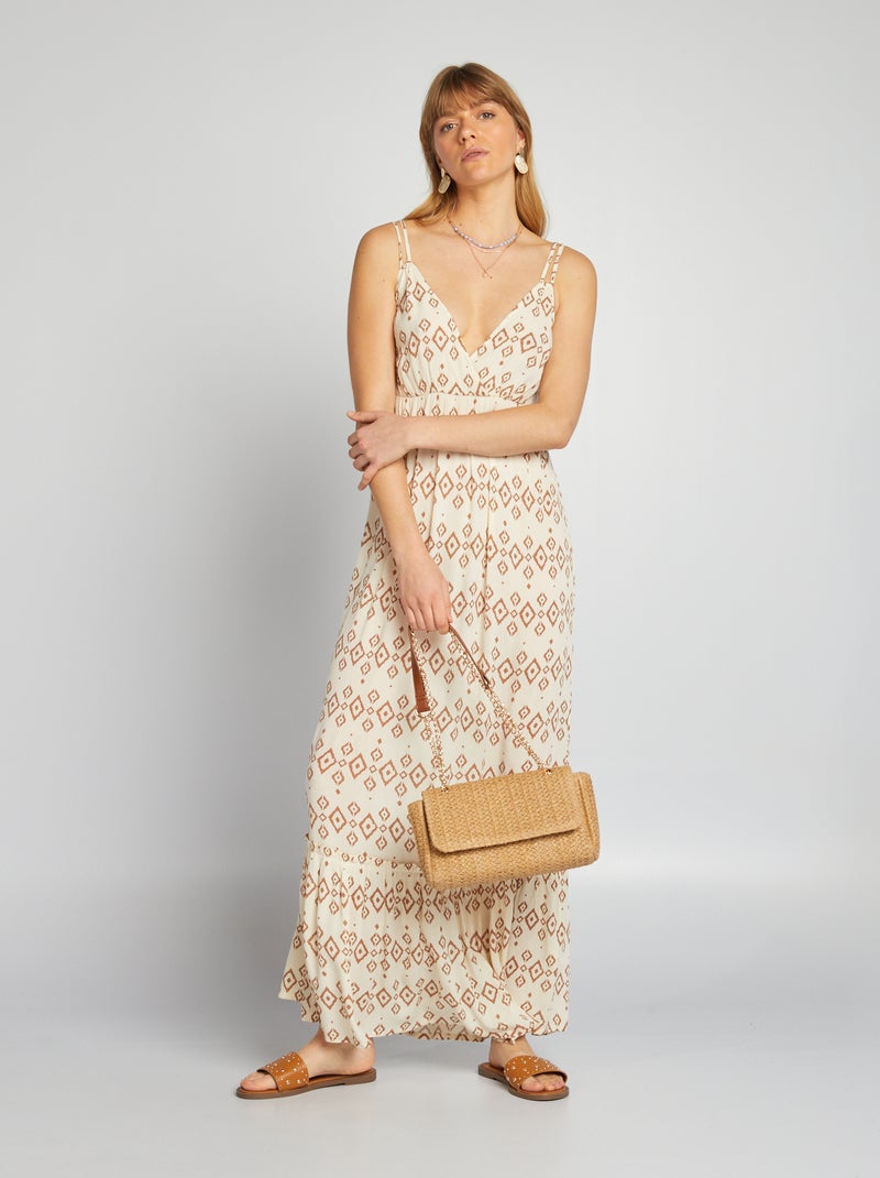 Vestido comprido estampado BEGE - Kiabi