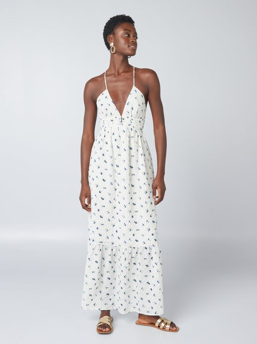 Vestido comprido estampado com alças finas - Kiabi