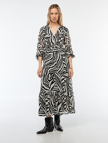 Vestido comprido estampado com base com folho