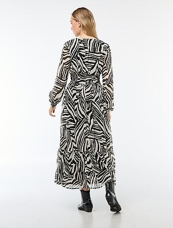 Vestido comprido estampado com base com folho