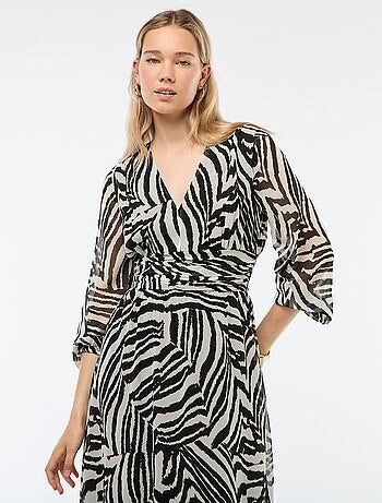 Vestido comprido estampado com base com folho