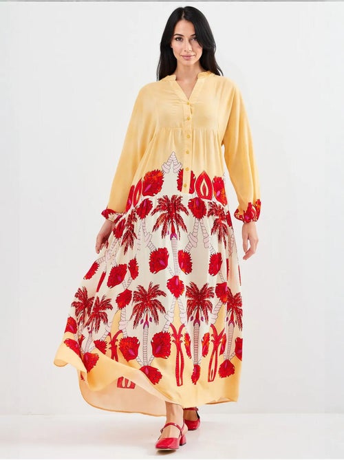 Vestido comprido estampado com decote em v bdart - Kiabi Vestido comprido estampado com decote em v bdart - Kiabi