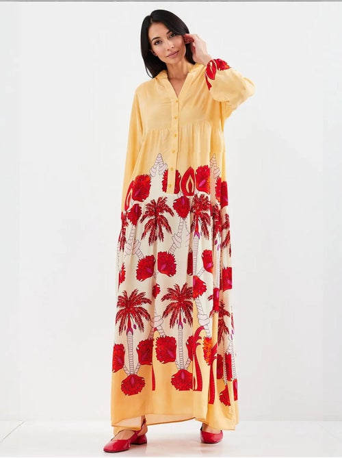 Vestido comprido estampado com decote em v bdart - Kiabi Vestido comprido estampado com decote em v bdart - Kiabi