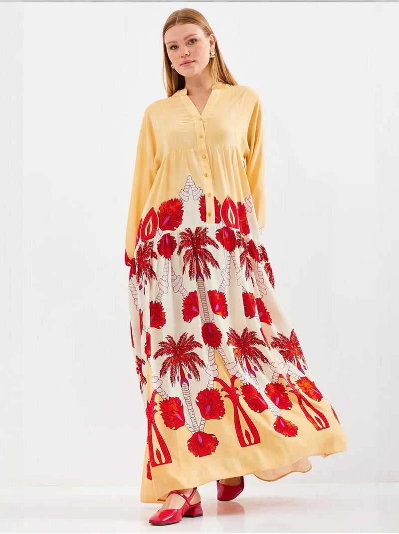 Vestido comprido estampado com decote em v bdart Amarelo - Kiabi