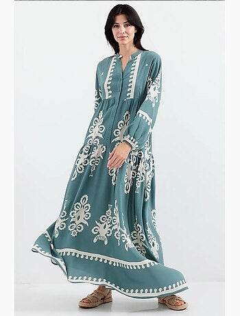 Vestido comprido estampado com decote em v bdart