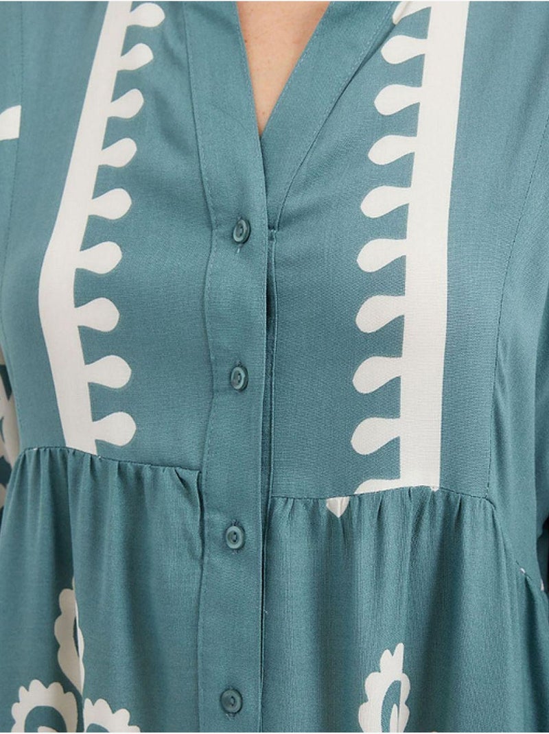 Vestido comprido estampado com decote em v bdart Azul-aqua - Kiabi