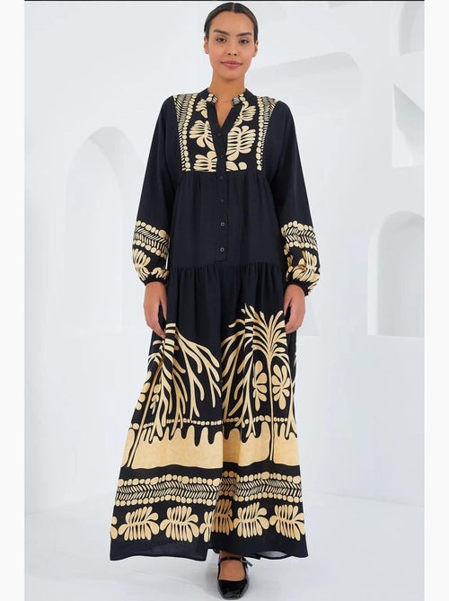 Vestido comprido estampado com decote em v bdart - Kiabi Vestido comprido estampado com decote em v bdart - Kiabi