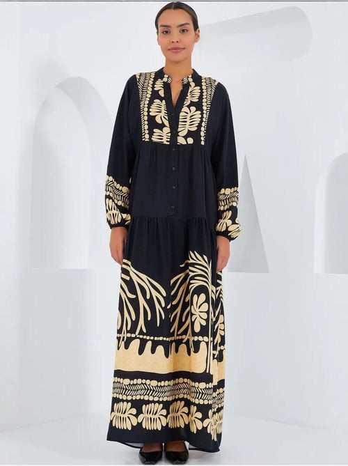 Vestido comprido estampado com decote em v bdart - Kiabi Vestido comprido estampado com decote em v bdart - Kiabi