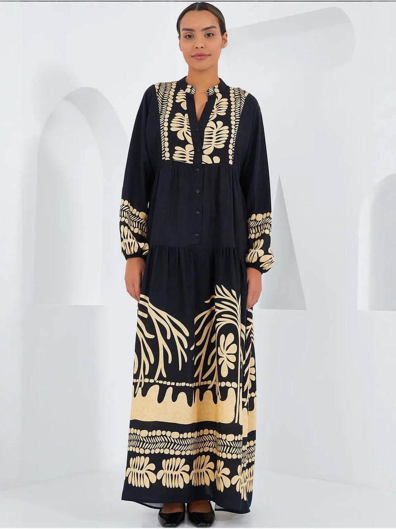 Vestido comprido estampado com decote em v bdart Azul-noite - Kiabi