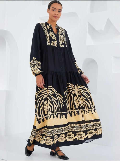Vestido comprido estampado com decote em v bdart - Kiabi Vestido comprido estampado com decote em v bdart - Kiabi